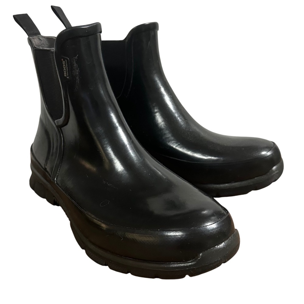 Bogs Amanda Slip Boot Black Rubber Waterproof Chelsea Rain Boots Womens Size 7